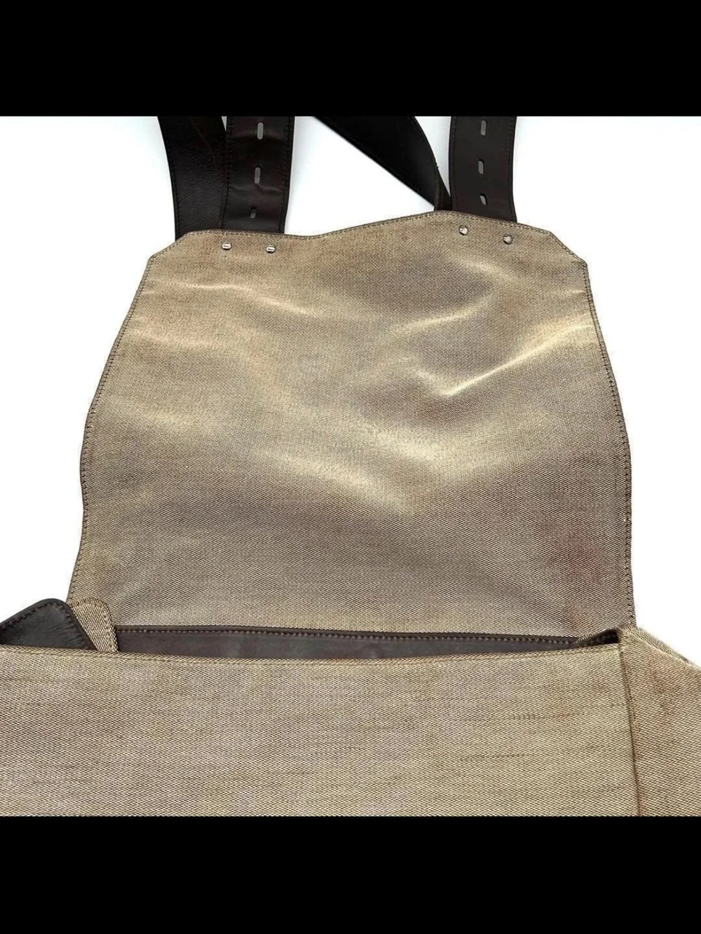 Gucci Beige Canvas Messenger Bag with Dark Brown Leather Strap